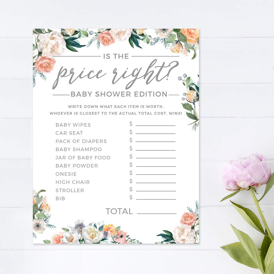 Andaz Press Peach Coral Floral Garden Party Baby Shower Collection  Is the Price Right Game Cards  20-Pack  Games Activities and Decorations